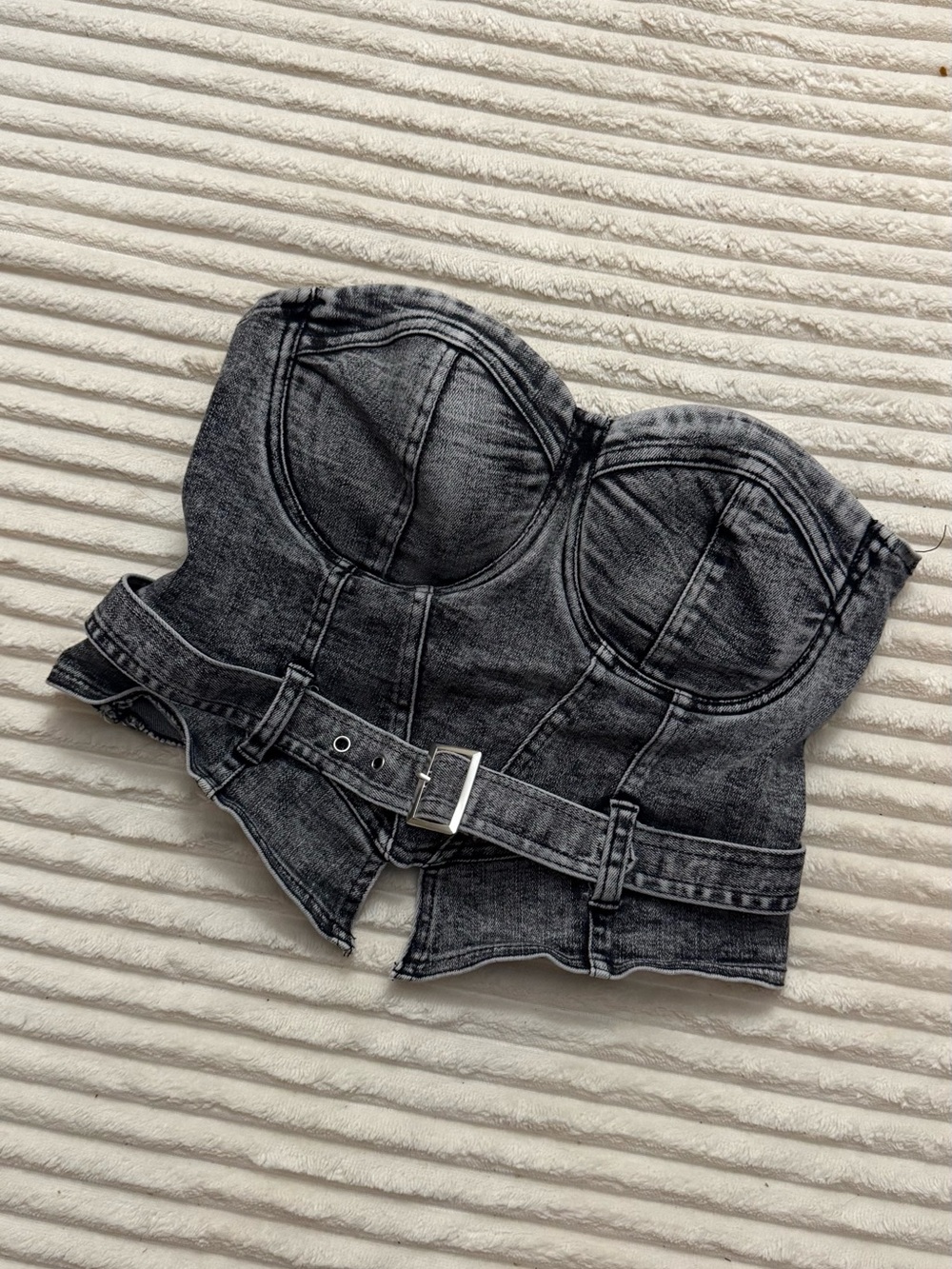 Black Denim Corset Belted Bustier Top